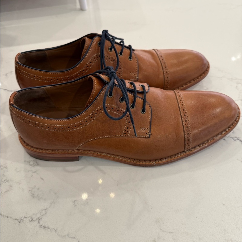 Johnston & Murphy Tan Leather Oxford Shoes with Rounded Toe Cap